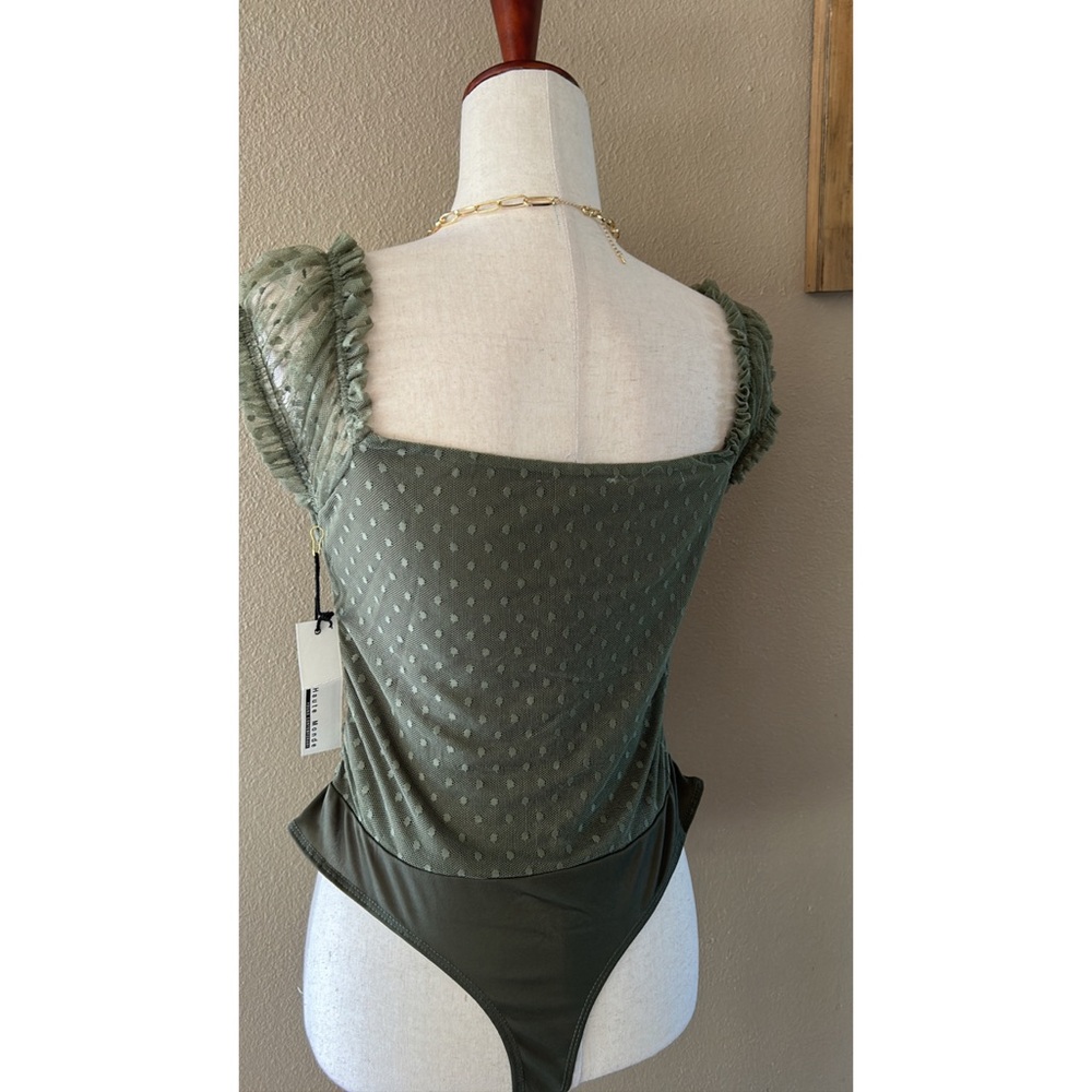 Olive shirred mesh bodysuit - Picture 5 of 8